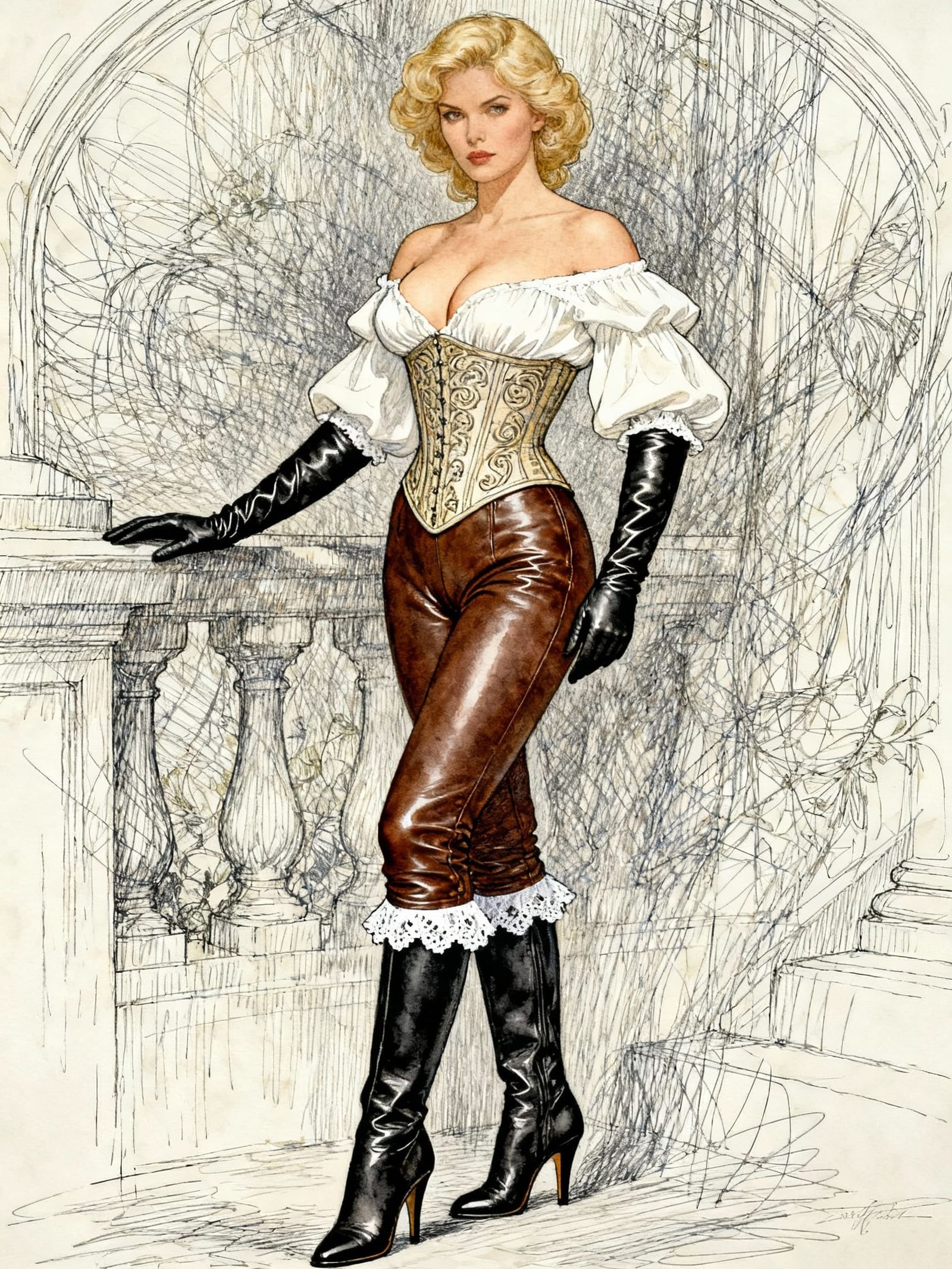 Antique Pinup Portrait in Art Nouveau Style