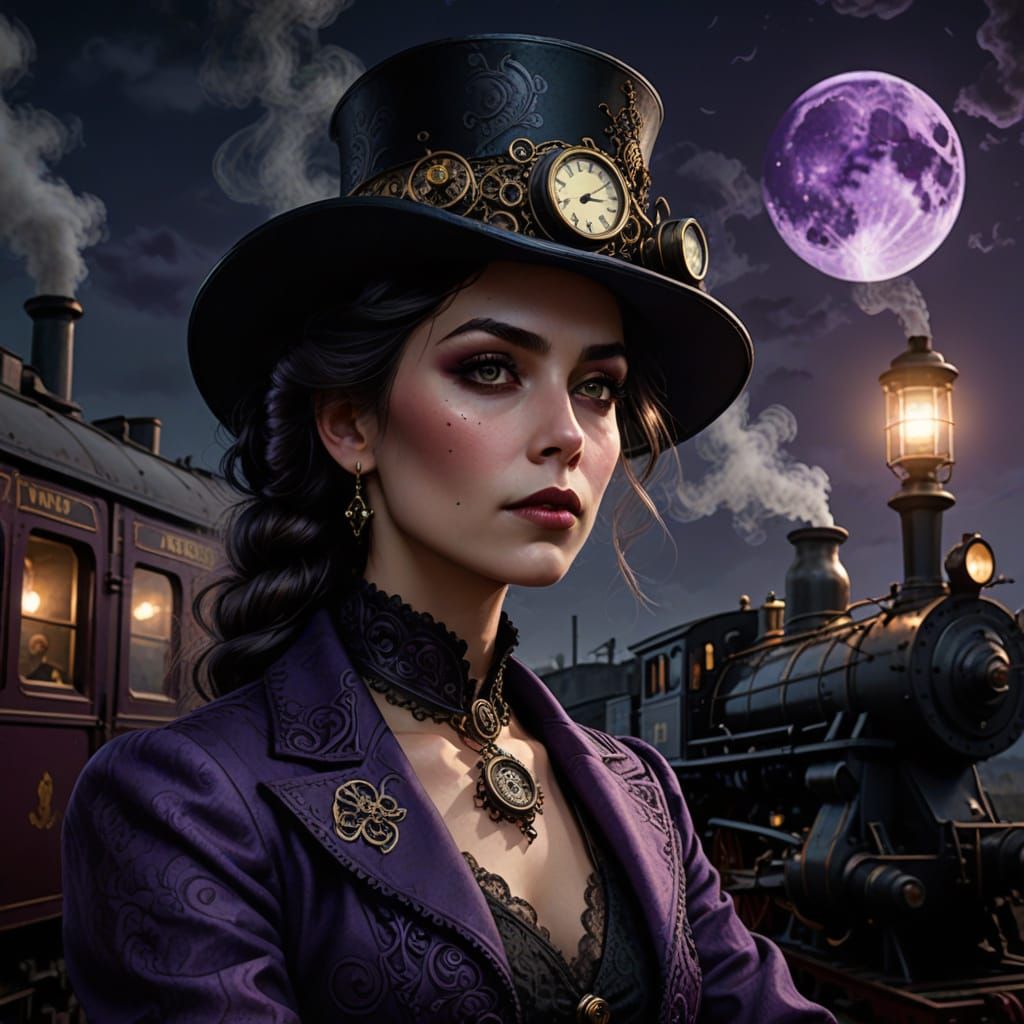 Regal Victorian Locomotive Engineer under Harvest Moon