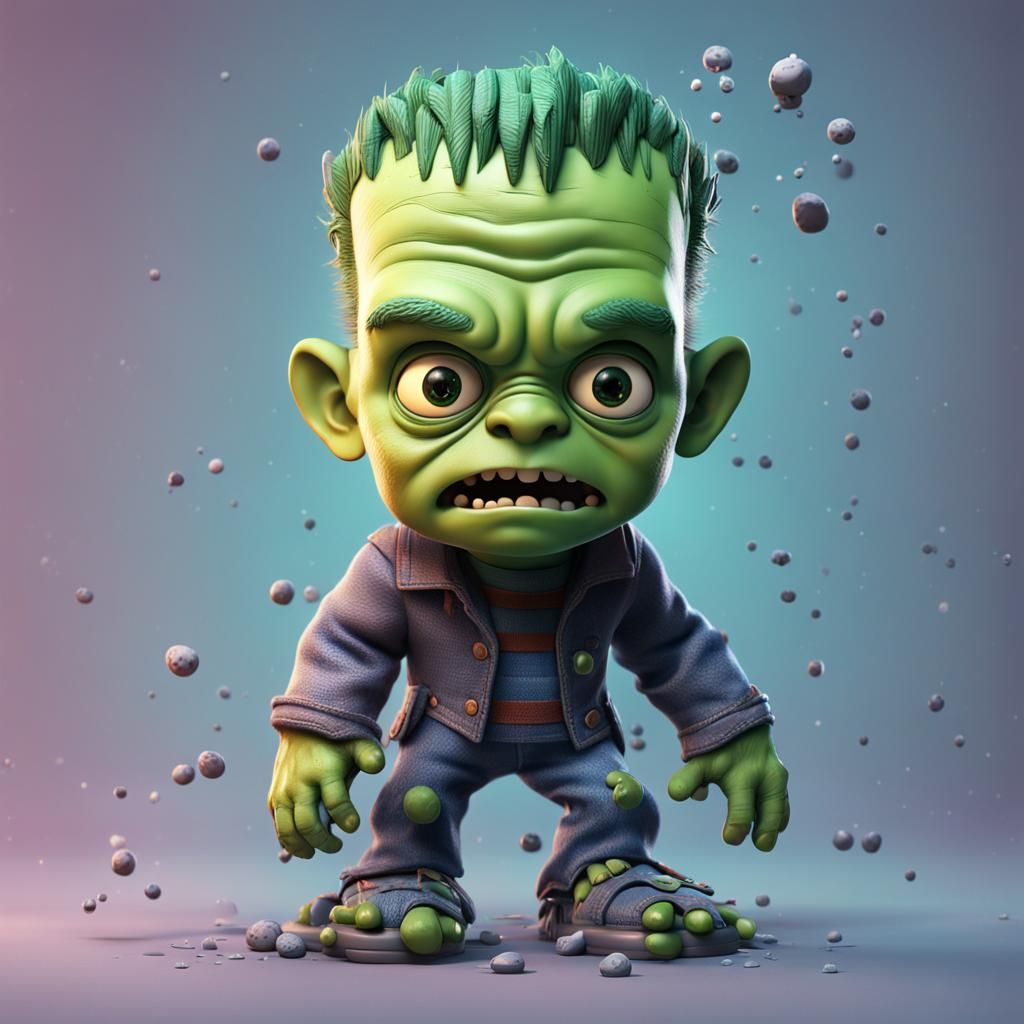 Hyperrealistic 3D Baby Frankenstein Monster