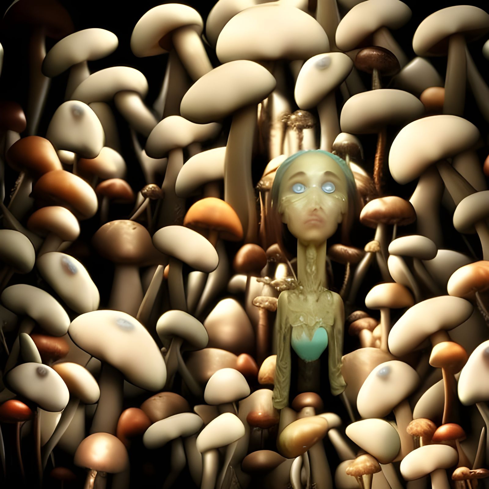 Surreal Mushroom Woman in Digital Art Style