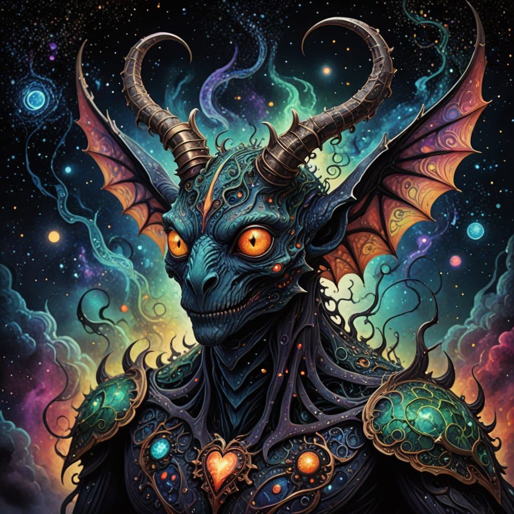 Surreal Cosmic Horror Creature in Watercolor and Ink