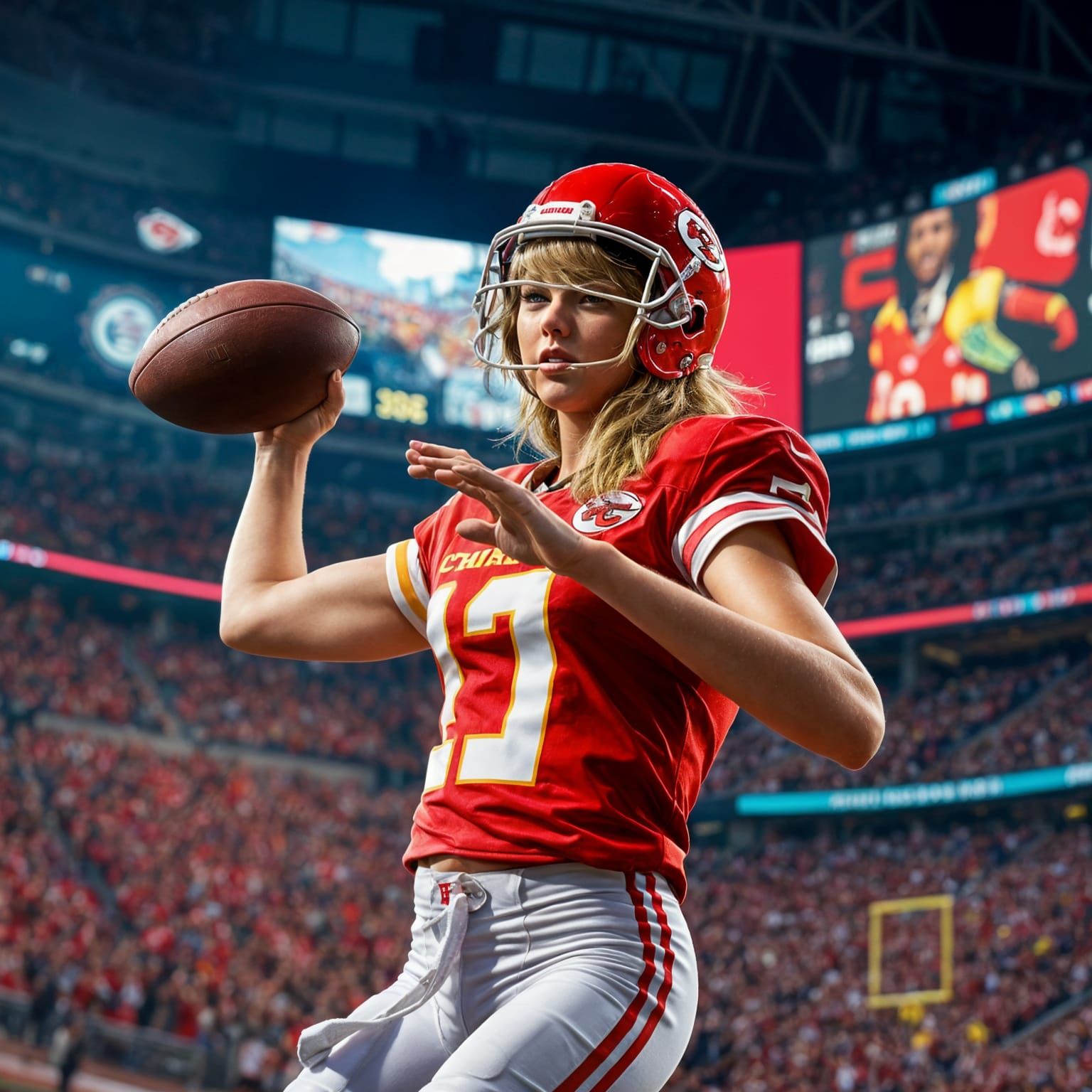 Taylor swift as a quarterback for the Kansas City Chiefs. NF...
