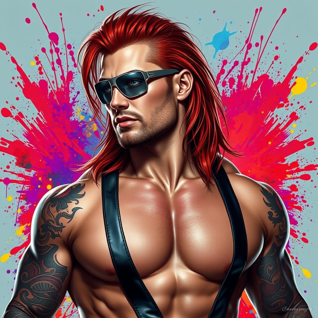 Hyperrealistic Wrestler in Vibrant Leather Outfit