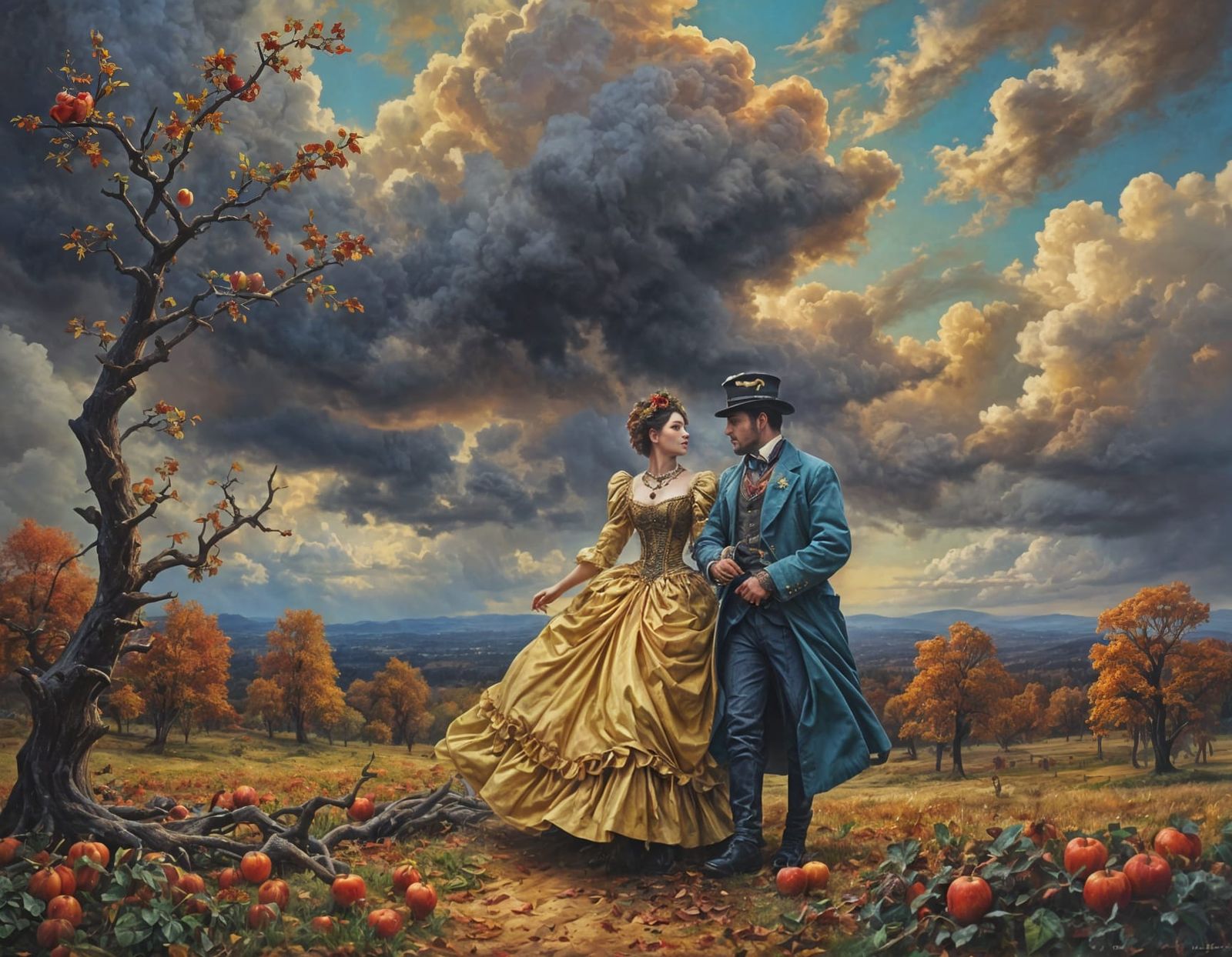 Steampunk Autumn Dance: A Surreal Impressionist Painting