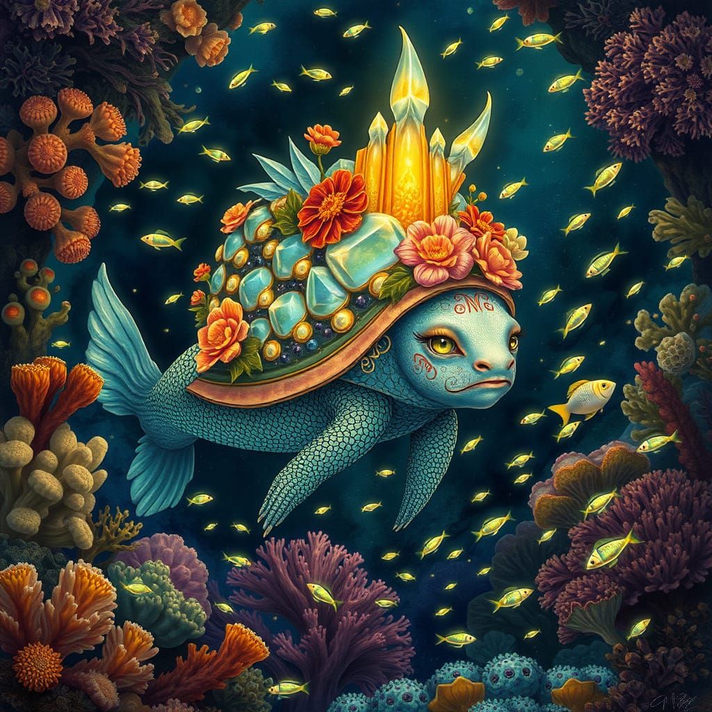 Syrinx Aruanus in Coral Reef, Art Nouveau Style