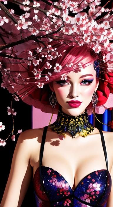 Neurographic Still Life Portrait with Cherry Blossoms