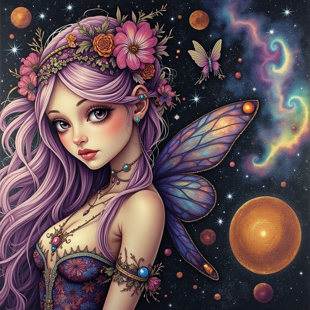 Cosmic Fairy in Iridescent Dreamscapes