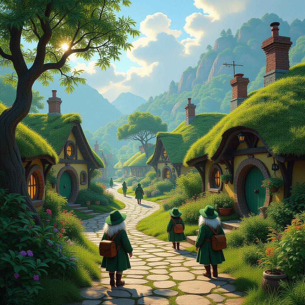 Hobbit Village in Epic Cinematic Digital Art Style