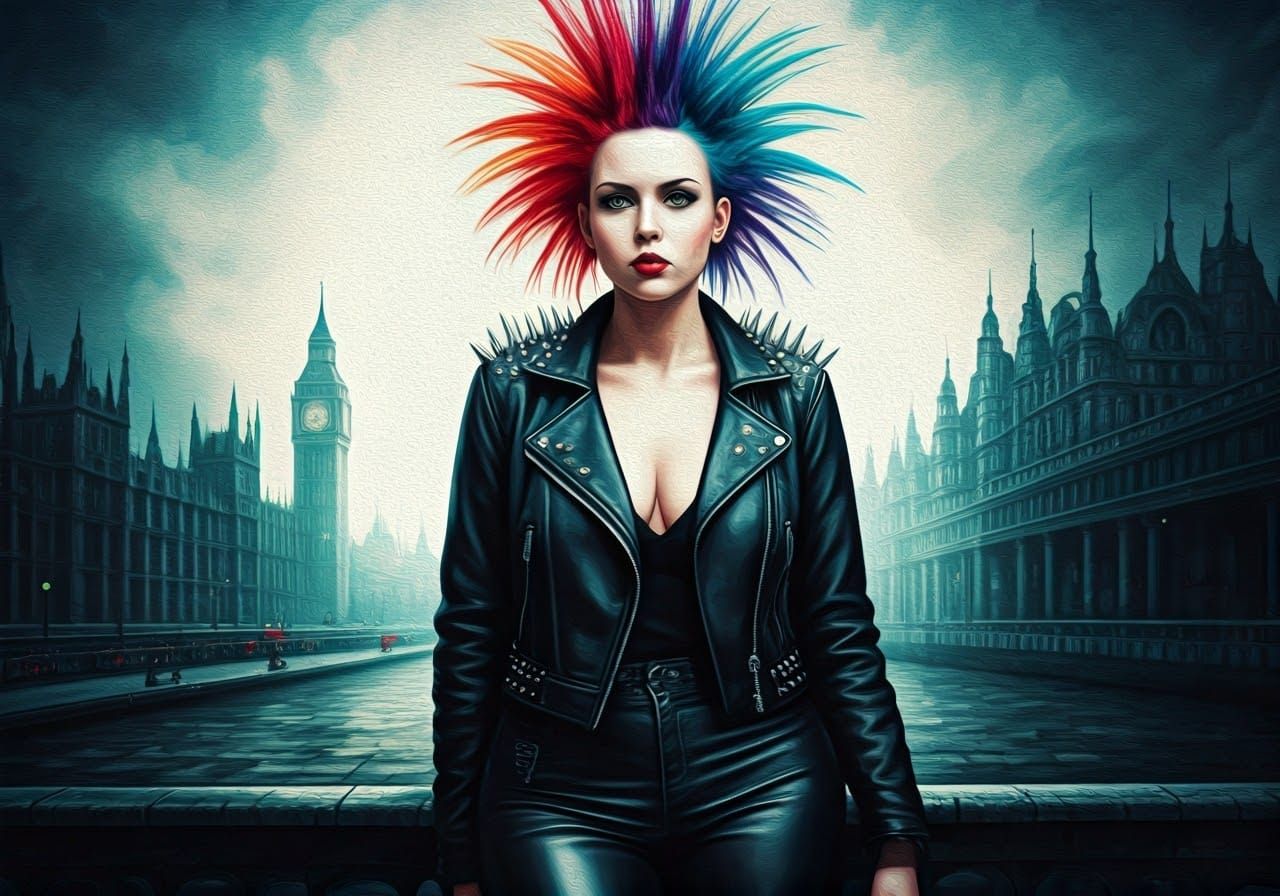 Punk Girl Portrait in Expressive Oil Painting Style