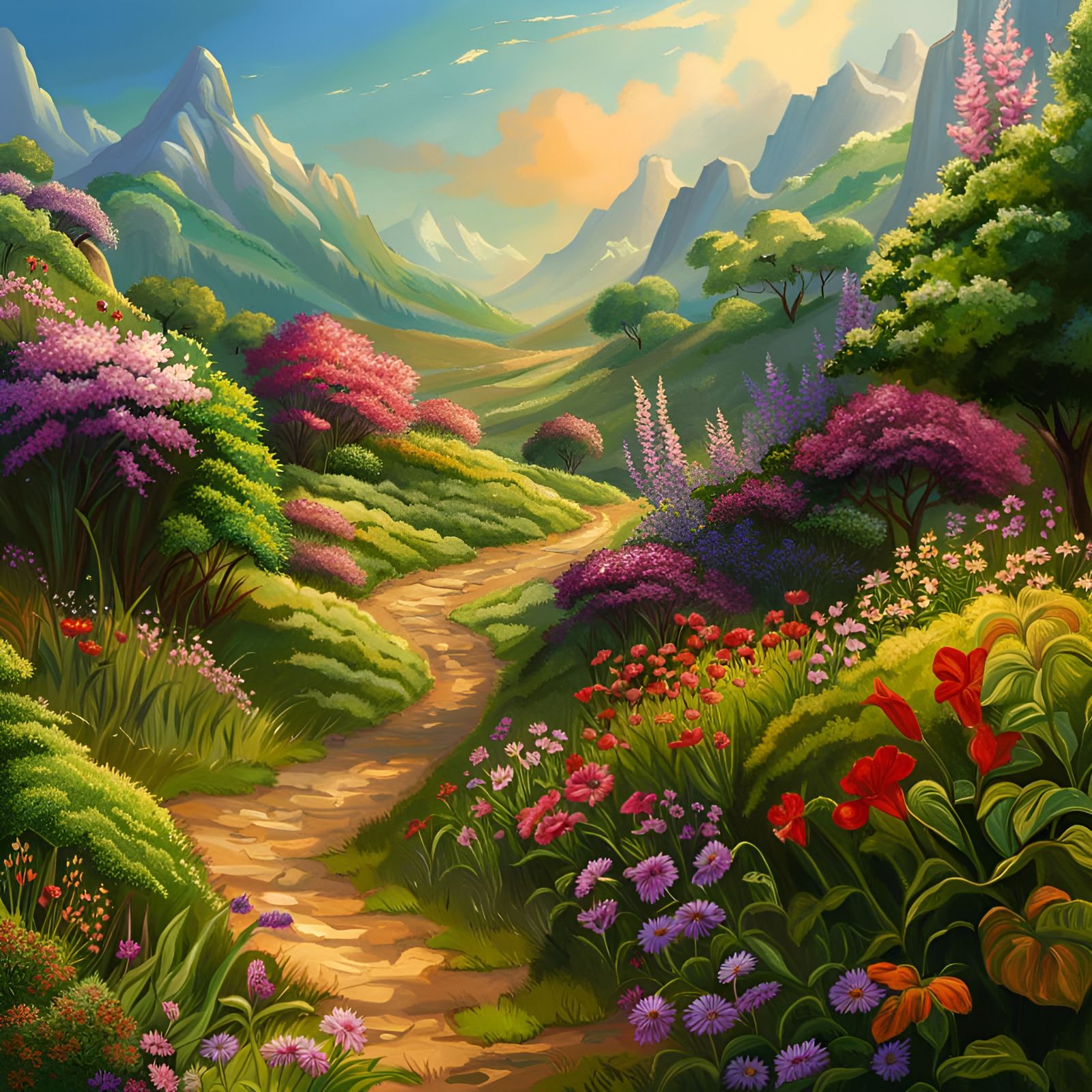 Path through a field of flowers