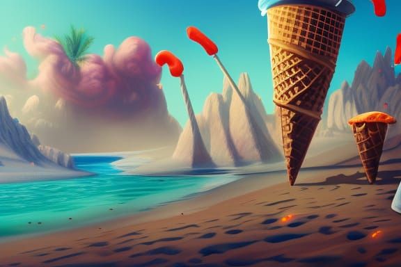 Beach Scene with Ice Cream: Fantasy Concept Art