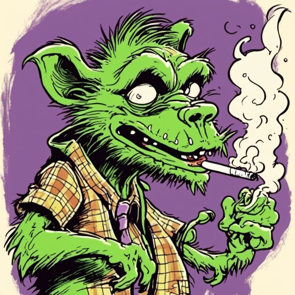 Cartoon Rat Fink Monster Smoking Cigarette