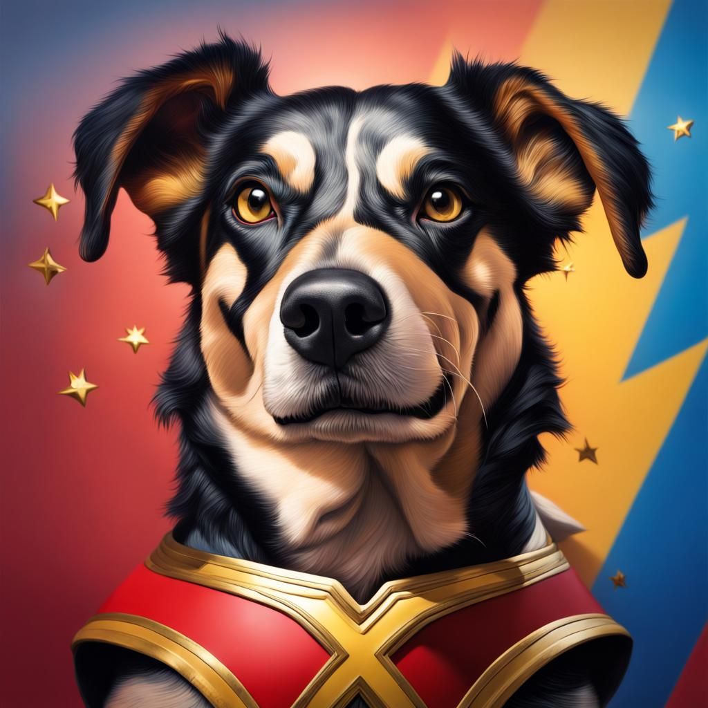 Dog as Wonder Woman Hyperrealistic Splash Art