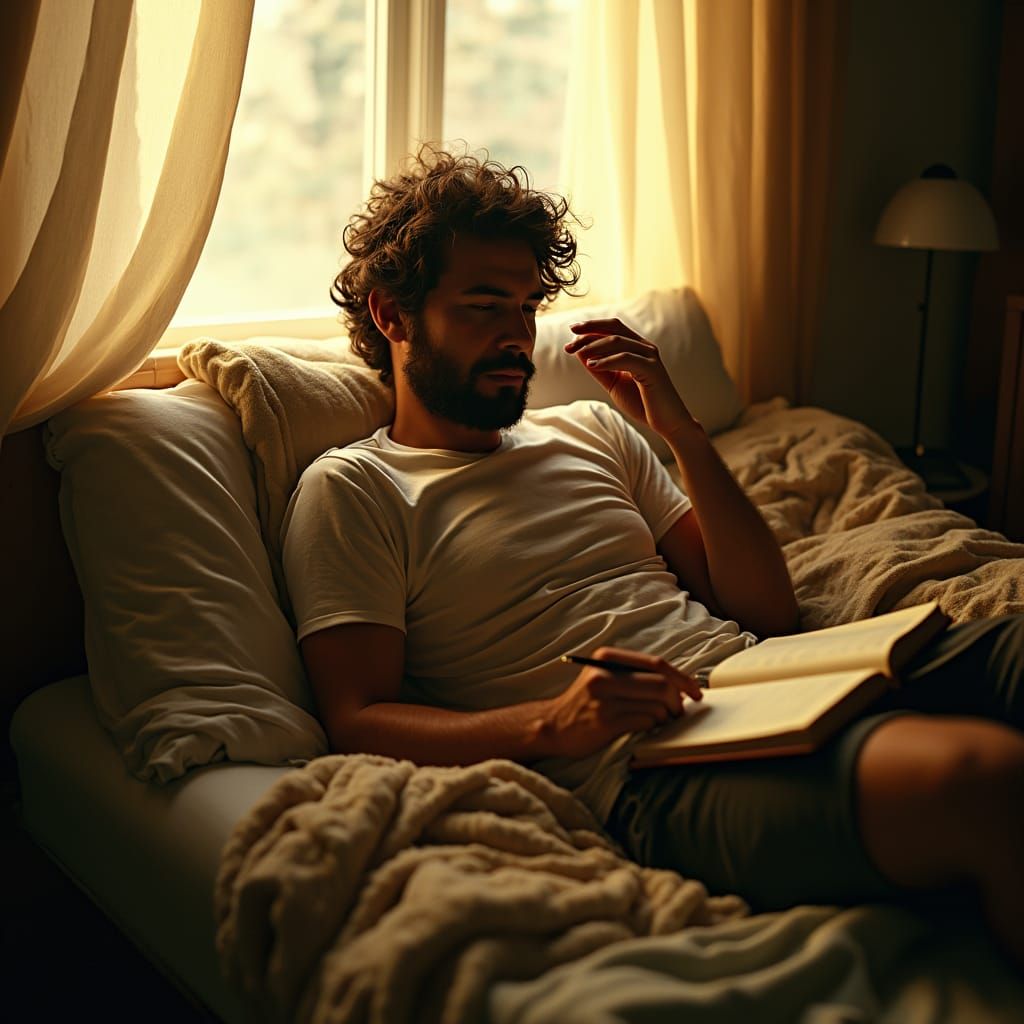 Bohemian Man in Golden Light, Cinematic Film Still