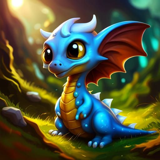 Cute Teary Dragon in Detailed Digital Painting