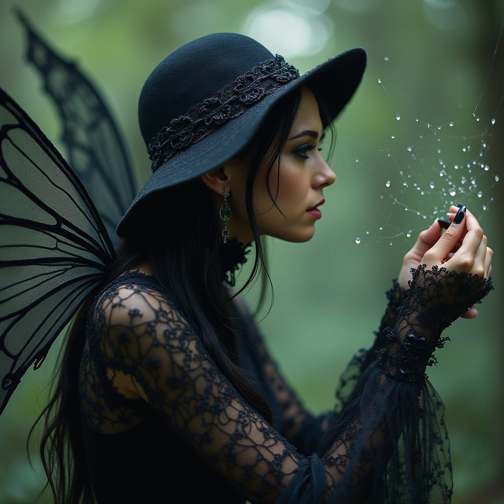 Gothic Fairy with Spider Web Lace Portrait