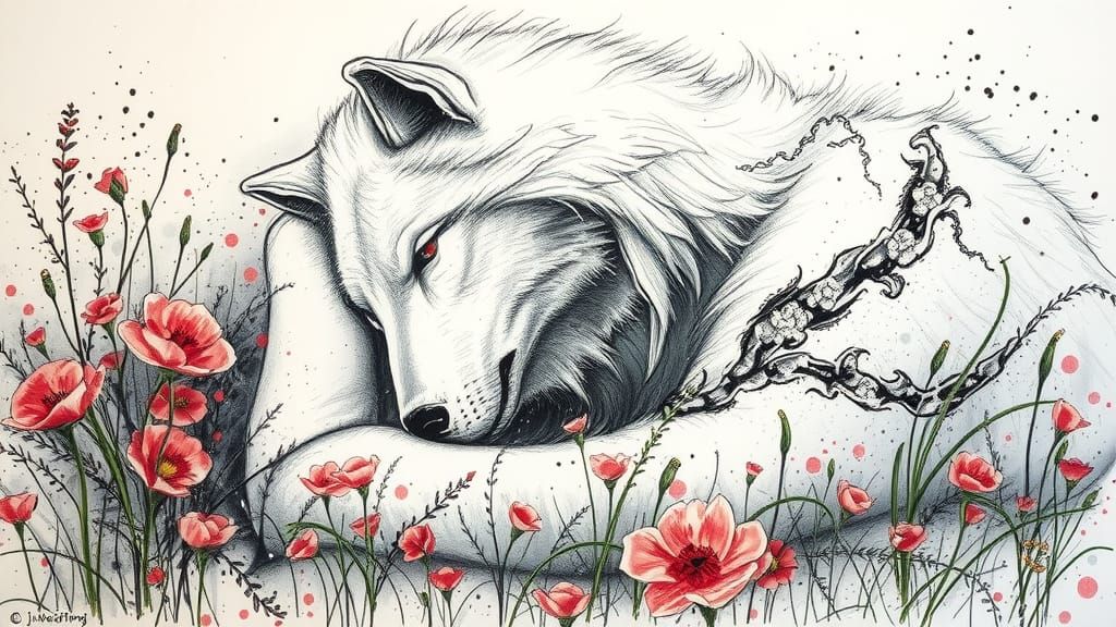 Princess Mononoke in Flowery Field, Ink Splatter Art