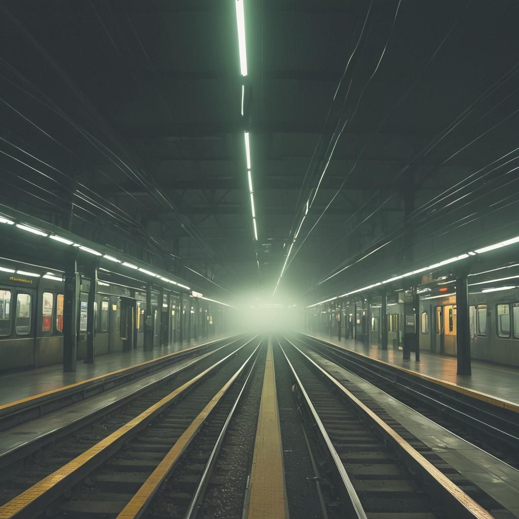 Hyperrealistic Train Station Platform in Semi-Darkness