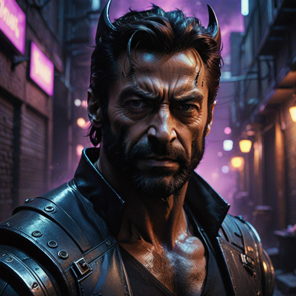 Cybergoth Wolverine in a Gritty, Neon Alleyway