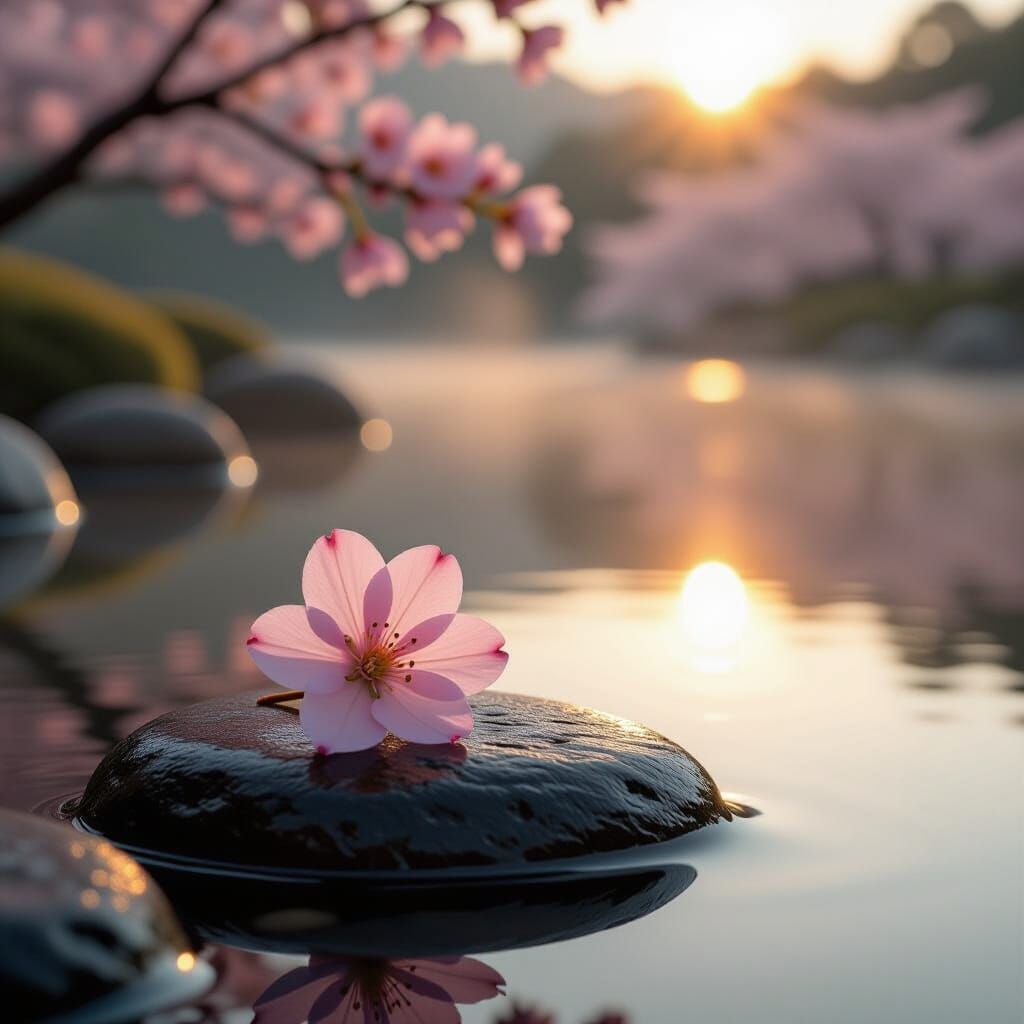 Cherry Blossom Petal on Stone: A Wabi-Sabi Still Life