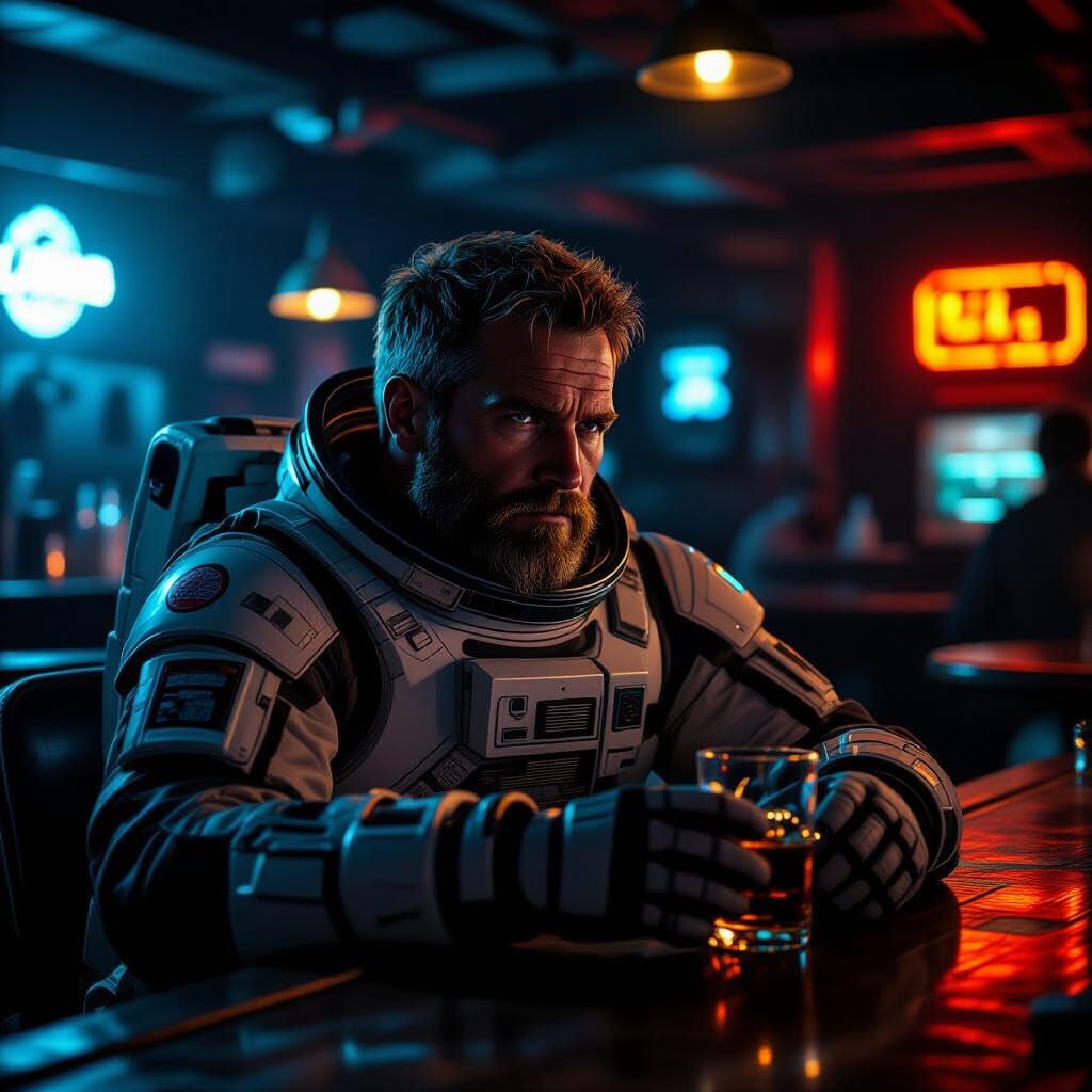 Astronaut's Martian Regret: Cinematic Bar Scene