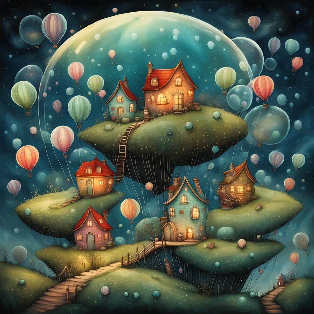 Whimsical Fantasy Landscape in Starry Universe