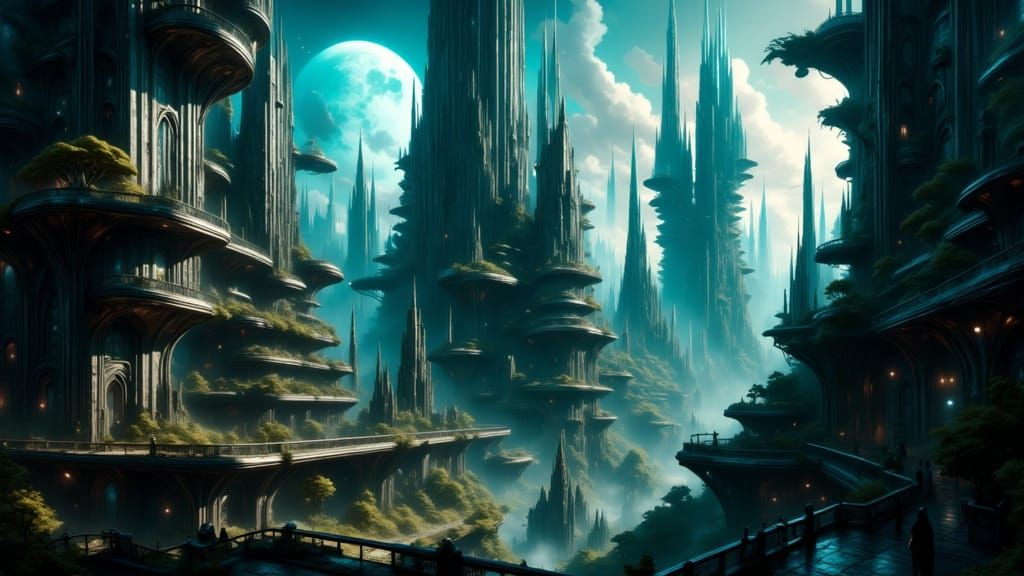 Gothic City Between Light and Darkness in Dramatic Style