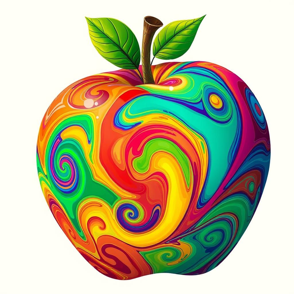 Vibrant Oversized Apple in Psychedelic Patterns