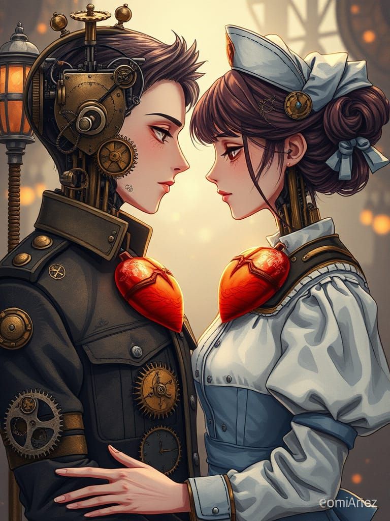 Love Amidst Clockwork Chaos, Steampunk Surrealism