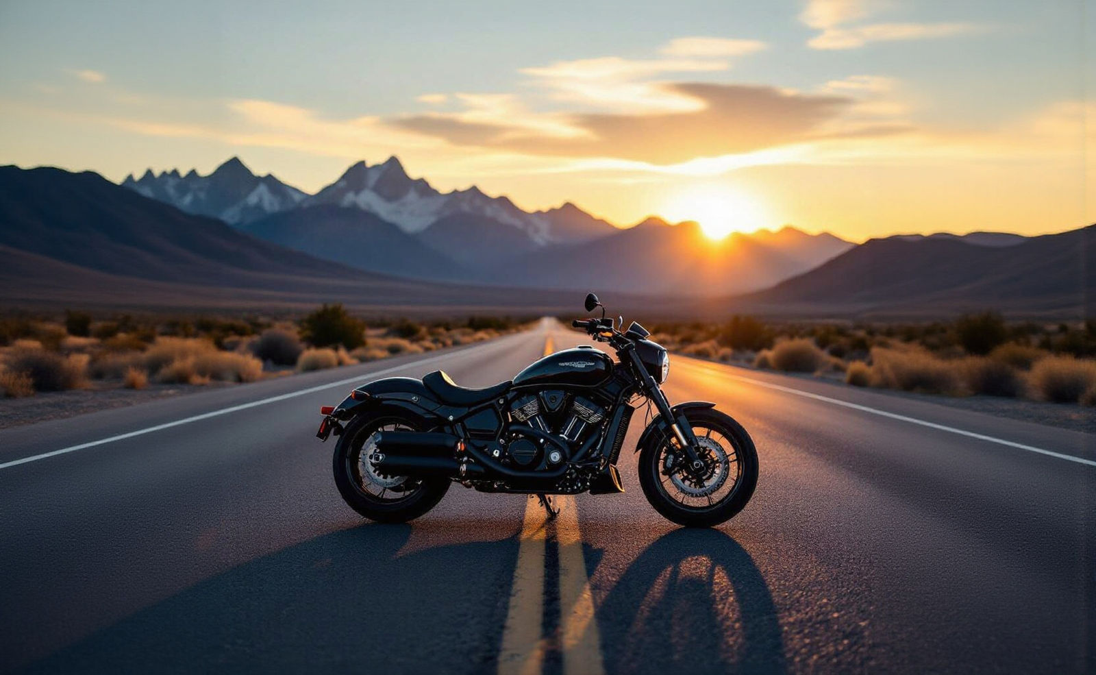 Modern Motorcycle on Scenic Highway at Sunset