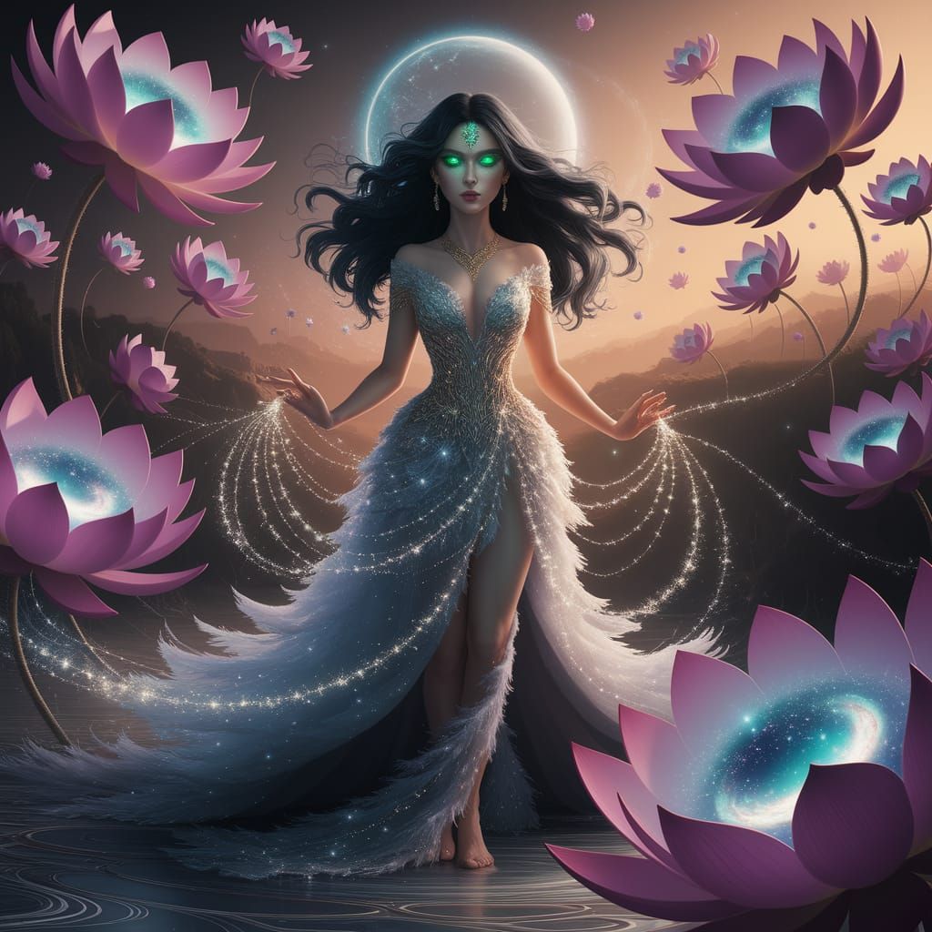 Enchantress Weaving Fate in Dreamlike Realm