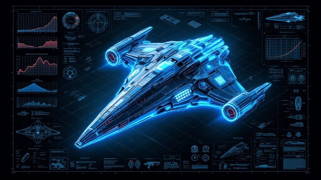 Highly detailed isometric technical drawings of the fearsome space dreadnought