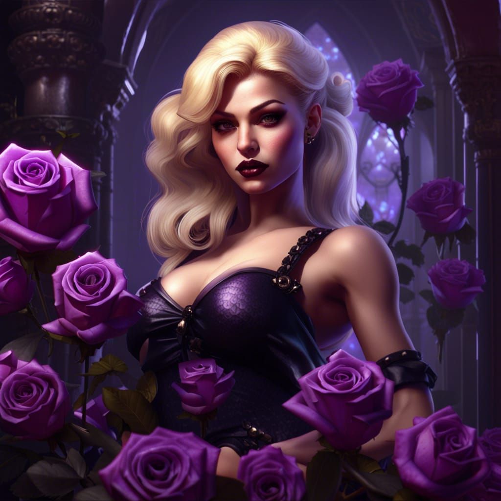 Gothic Pinup with Roses, Hyperdetailed Fantasy Art