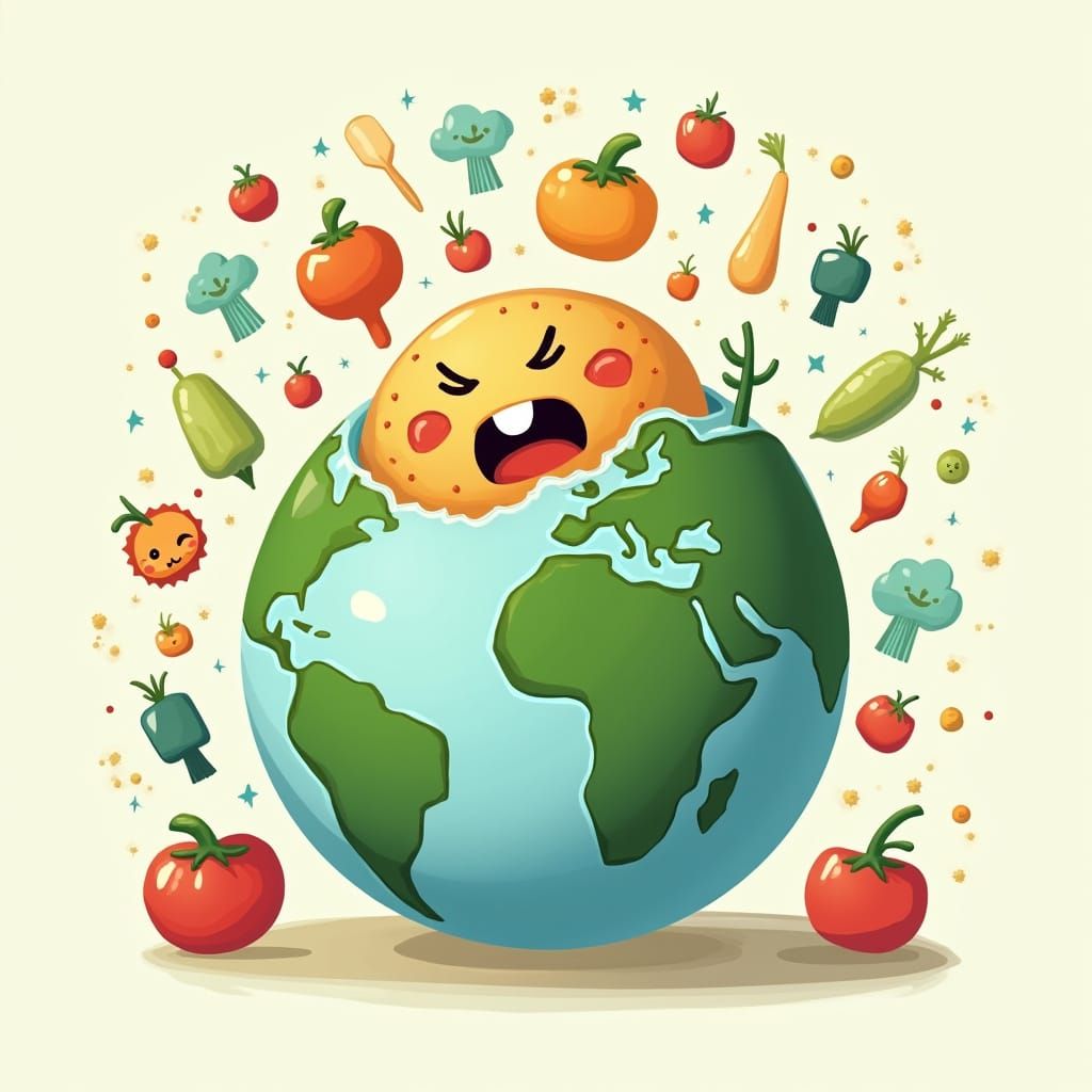 Earth Eater App Logo: Globe with Bites in Whimsical Style