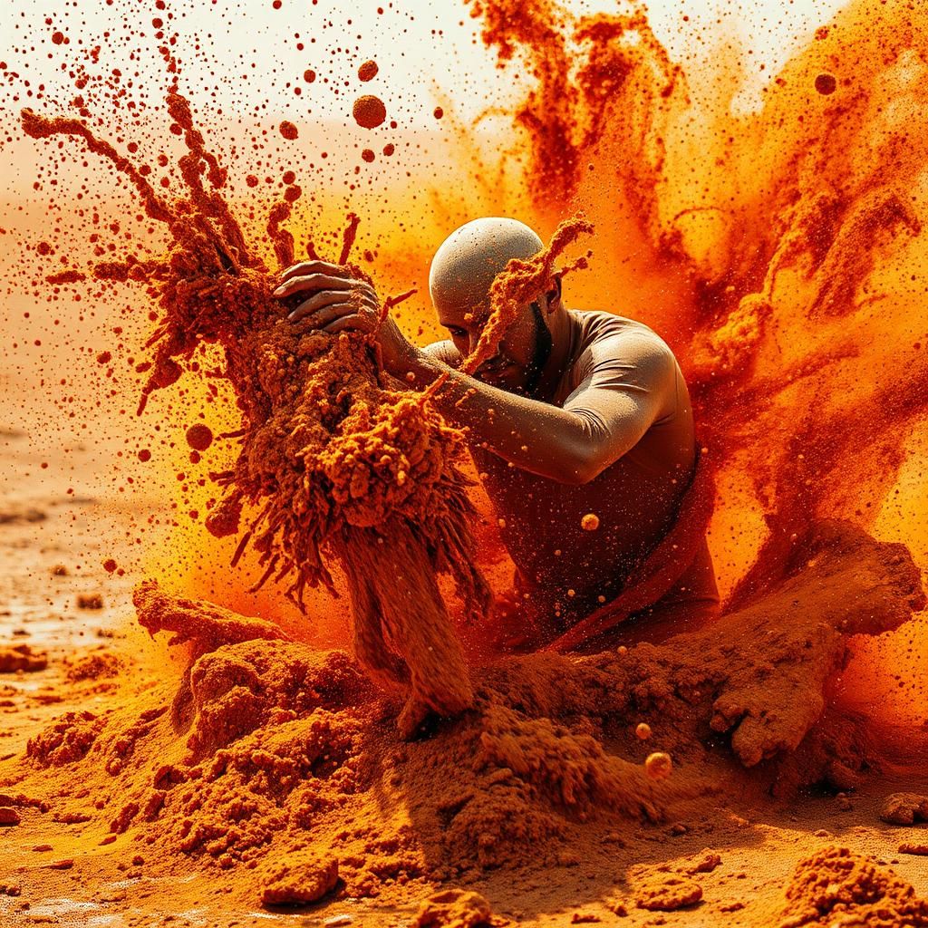 Dynamic Mud Mixing Scene in Ornate Digital Style