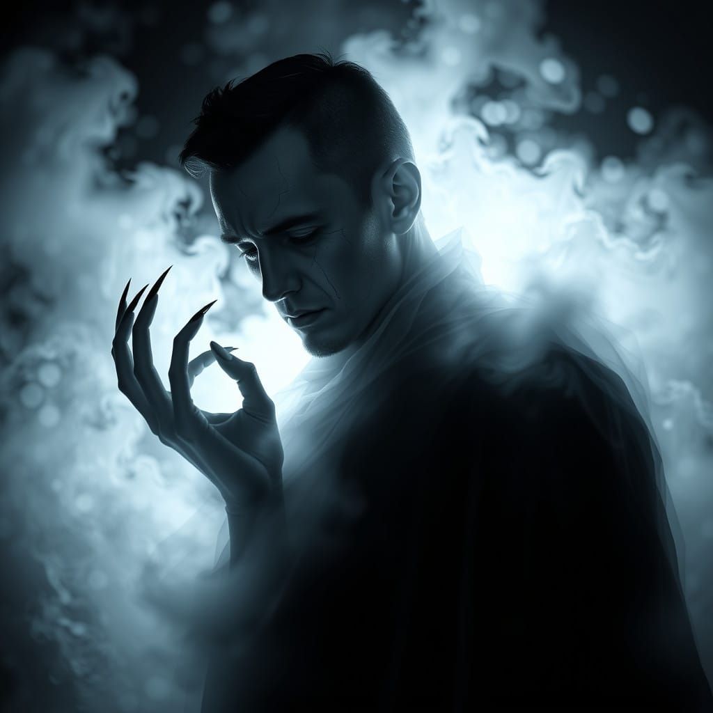 Ethereal Male Spirit in Haunting Chiaroscuro Setting