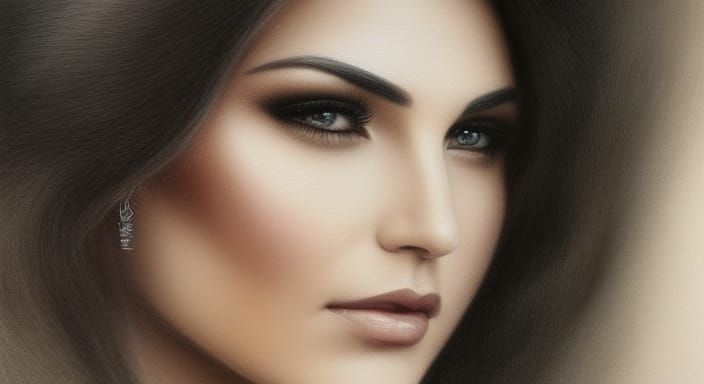 Beautiful Woman Portrait in Charcoal Drawing Style