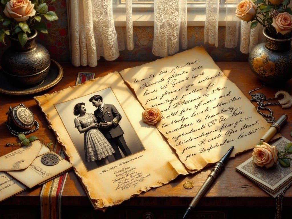 Vintage Love Letter Illuminated by Golden Afternoon Light in...