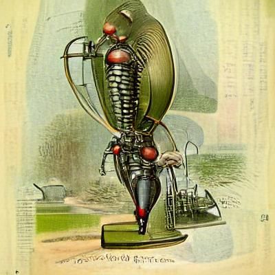 Edwardian scientific illustration Alien cyborg device