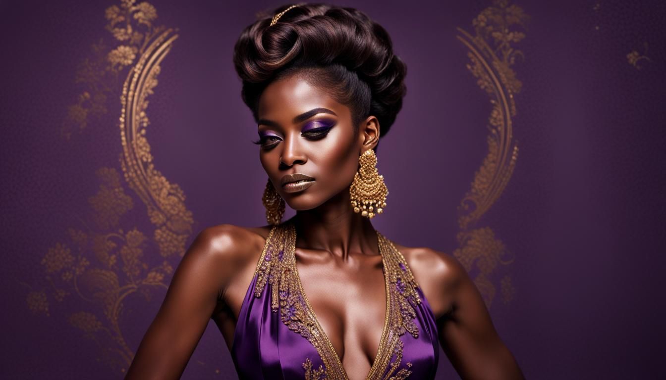 Elegant Woman in Purple and Gold Gown Portrait