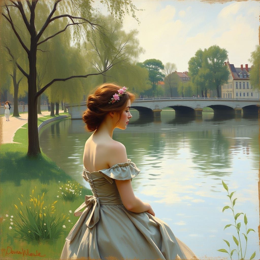 Impressionist Woman by the Seine