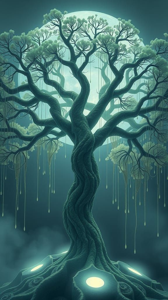Ethereal Tree Radiates Soft, Luminescent Glow in Dreamlike L...