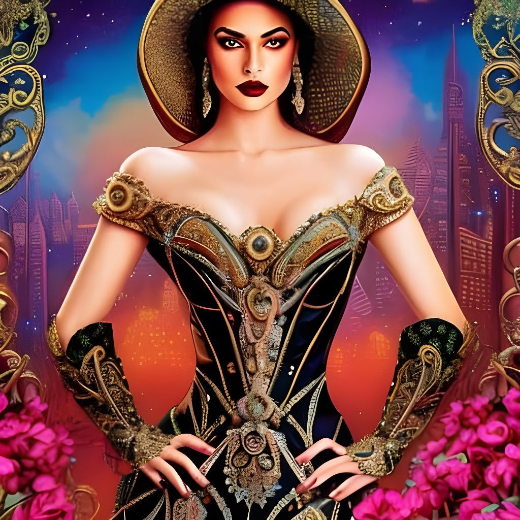 Extravagant Model in Futuristic Comic Book Style