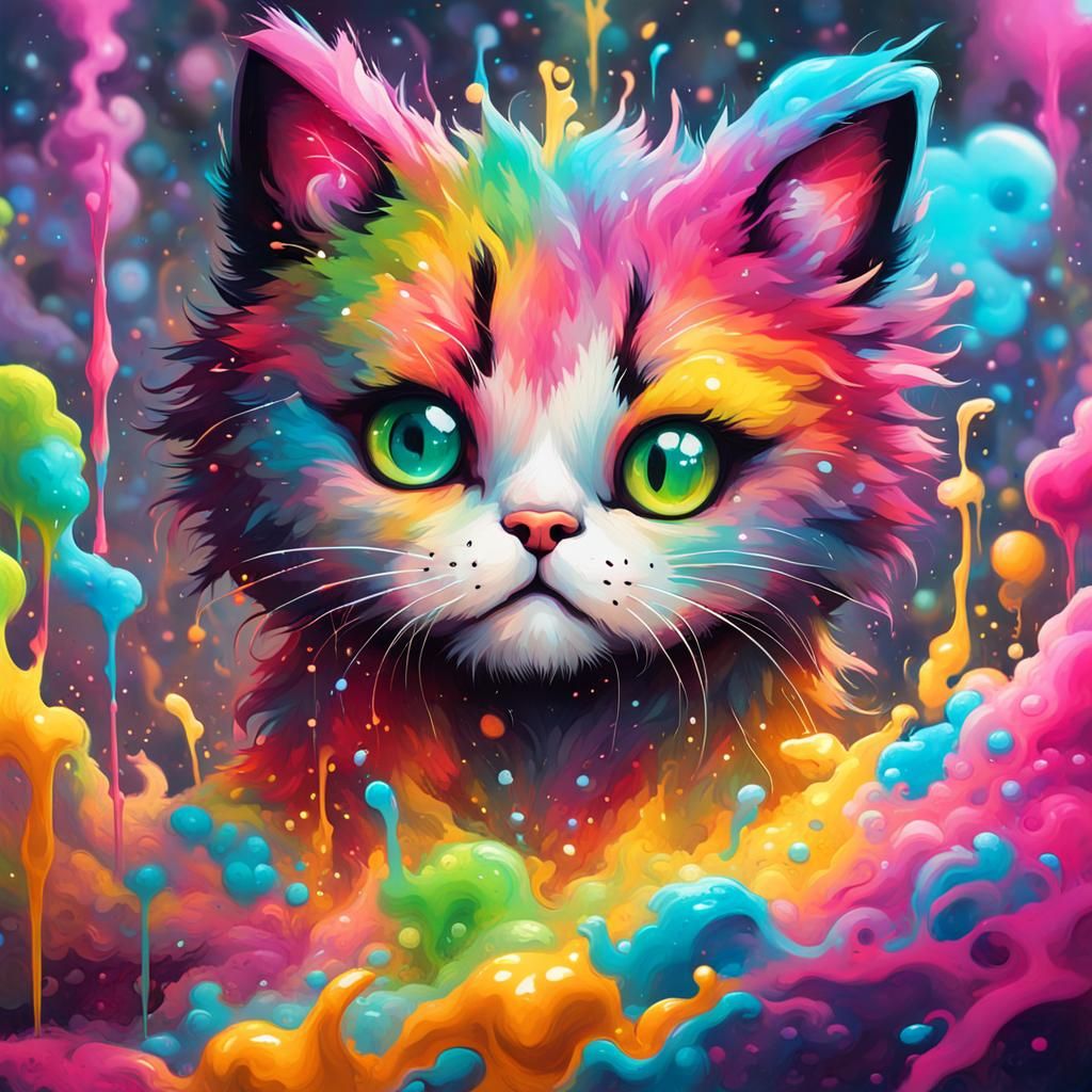 Sparkling Fluffy Cat in Vibrant Graffiti Art Style