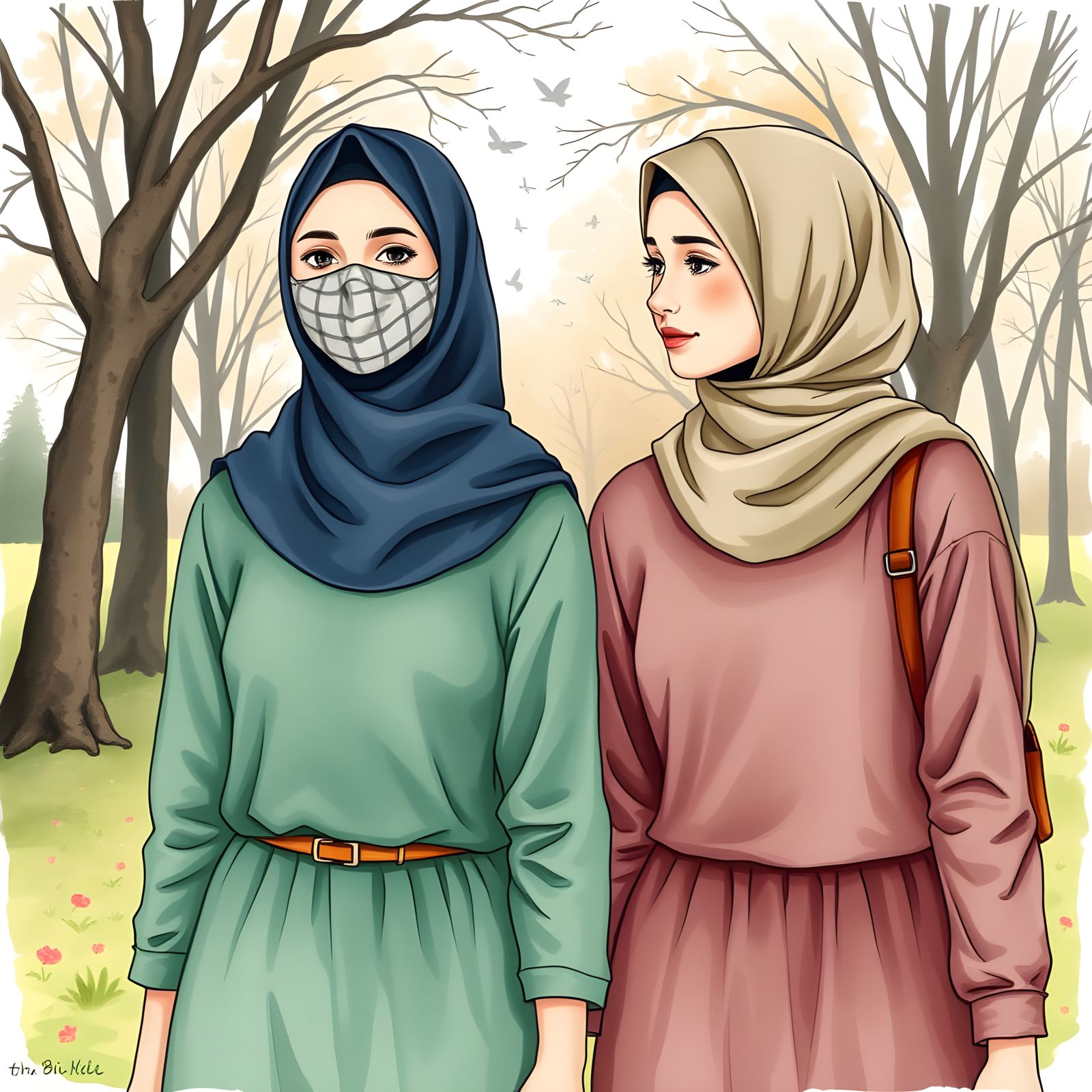 Friends in Park: Watercolor Head and Shoulders Portrait