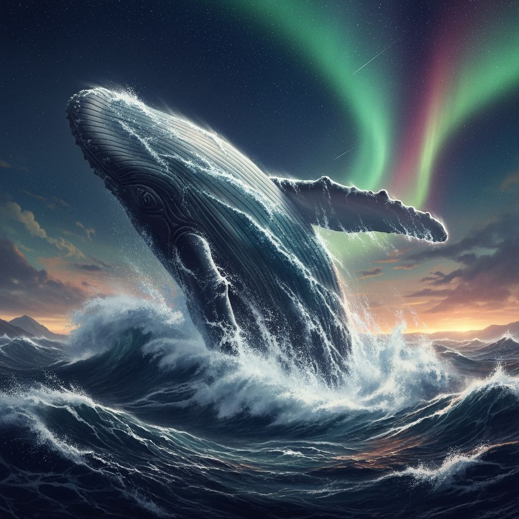 Whale Made of Ocean Waves Leaping from Stormy Sea