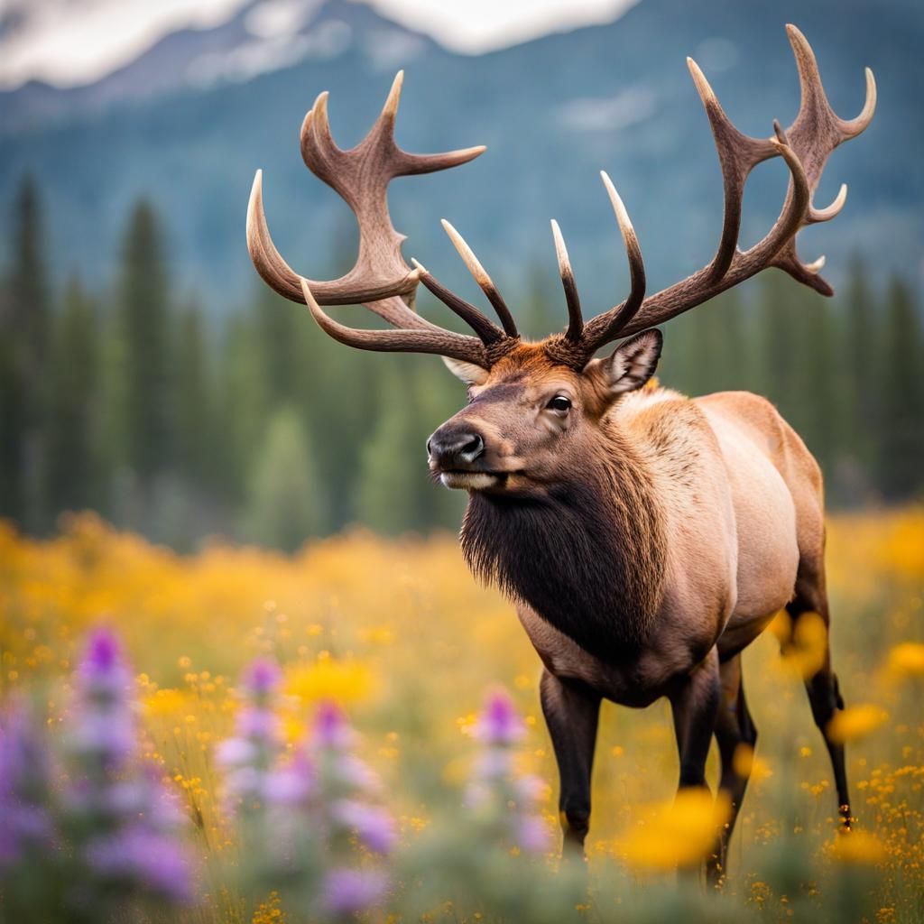 Majestic Elk in Mountain Clearing: Wildlife Photography