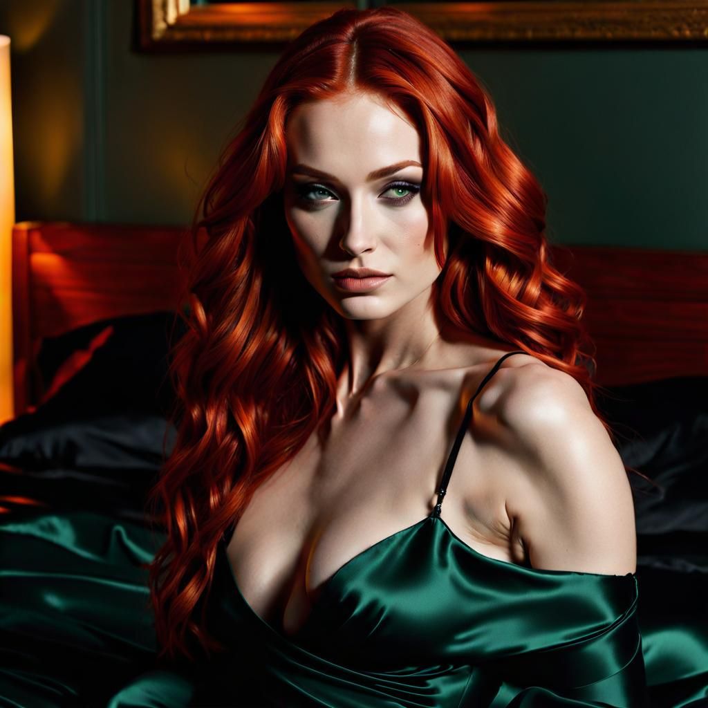 Fiery Redhead in Lavish Bedroom Portrait