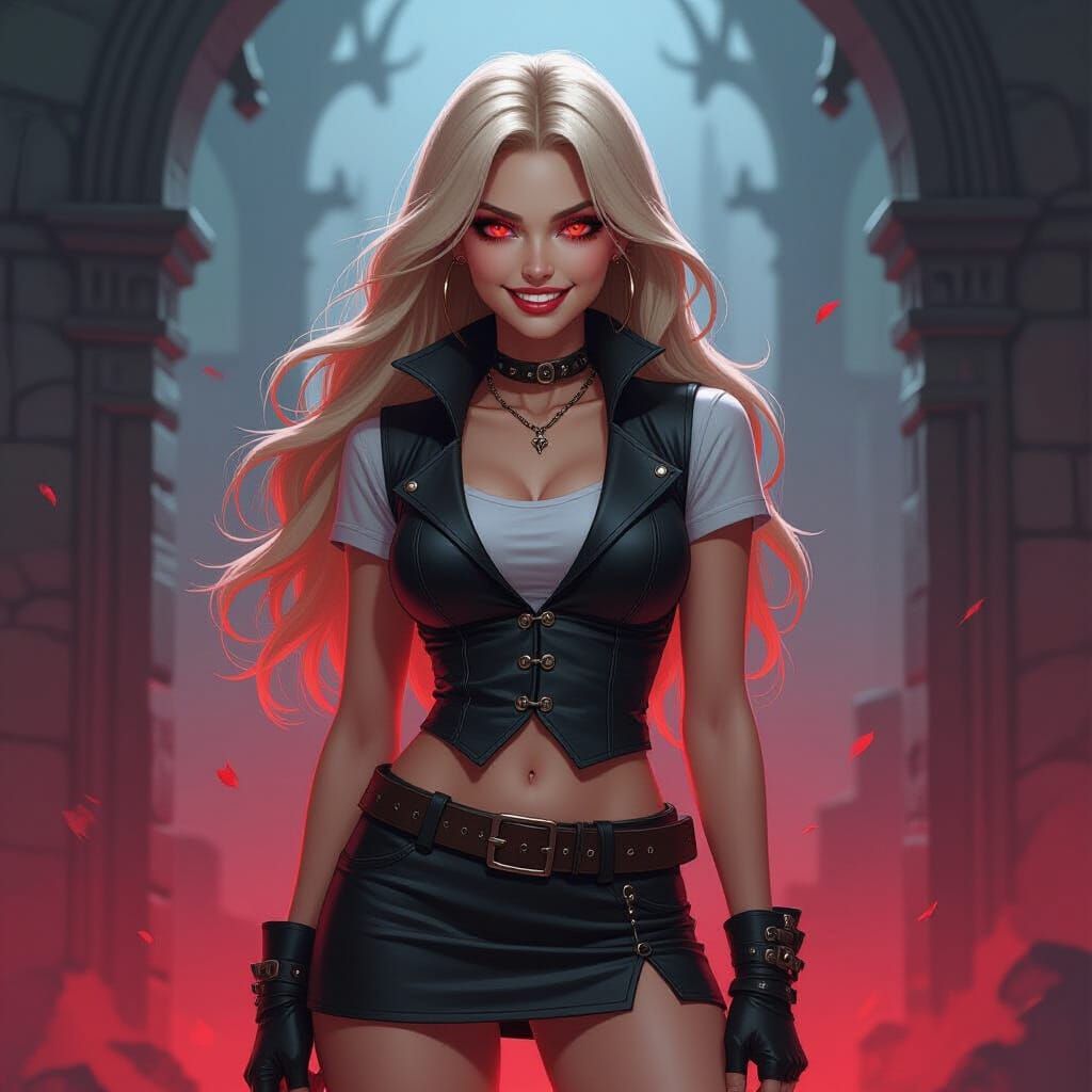 Dark Fantasy Woman With Red Eyes and Grin Digital Painting