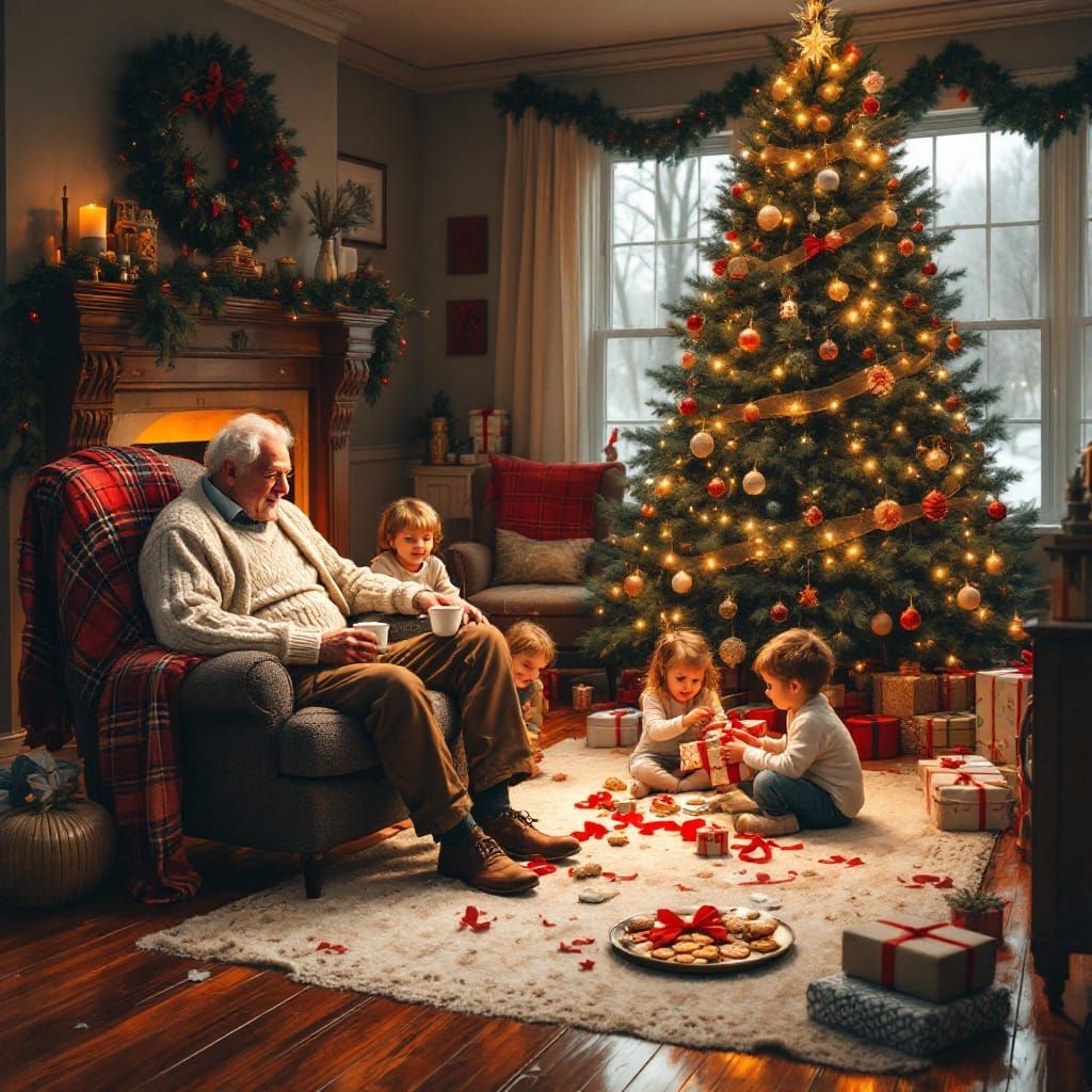 Nostalgic Christmas Family Gathering by Fireplace